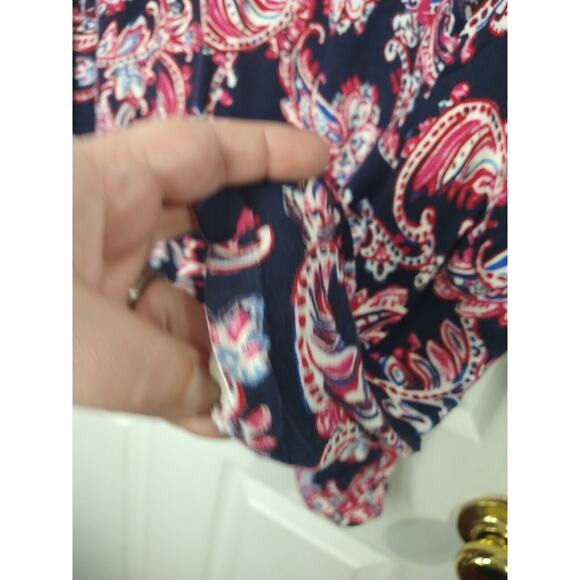 Talbots Sweater Women LP Dark Blue Pink Paisley Knit Stretch Lightweight Top - Picture 5 of 8